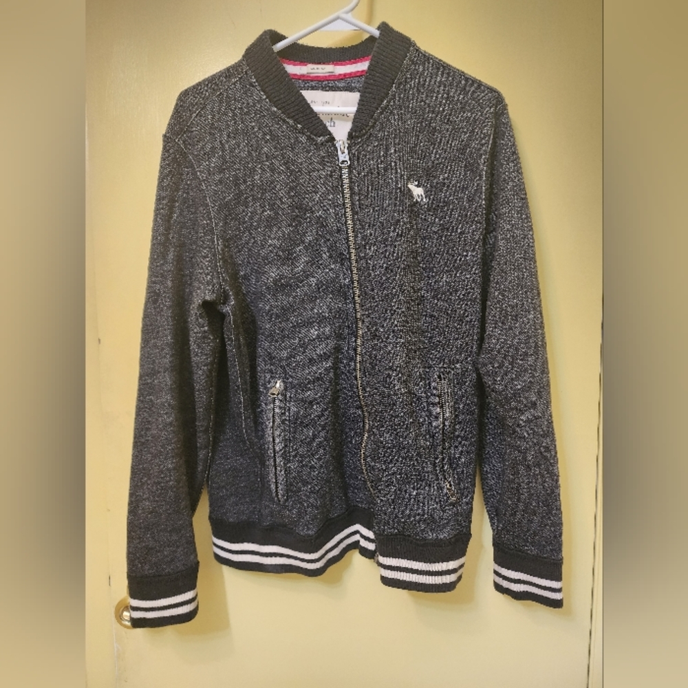 Abercrombie Muscle Sweater Long Sleeve Full Zip Side Pockets Gray Black men S